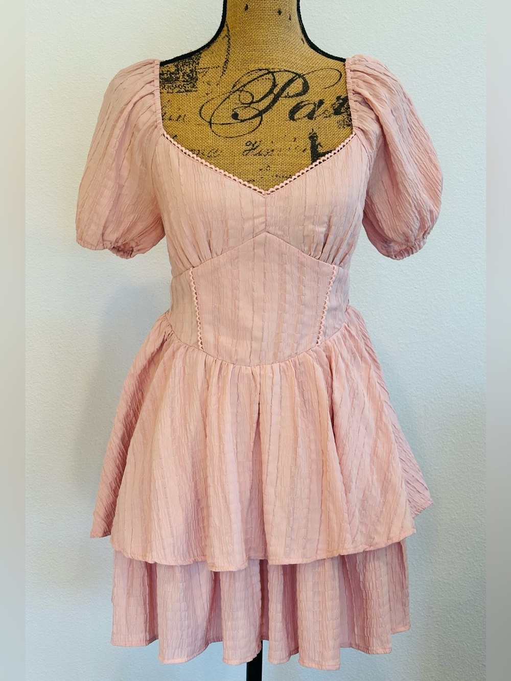 All in Favor Crinkle Tiered Mini
Dress Blush Pink Size Medium